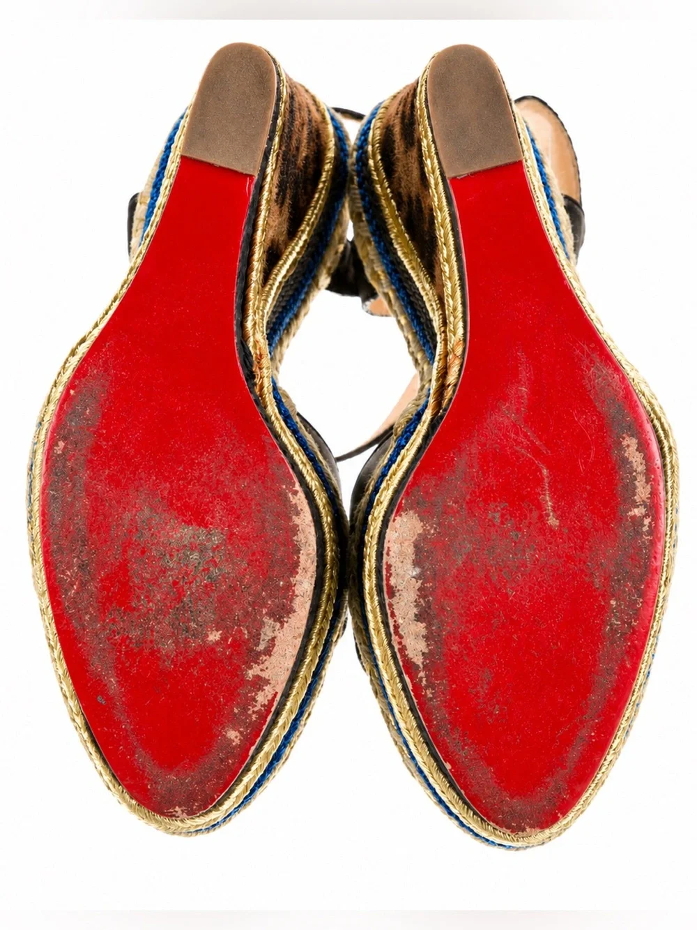 Christian Louboutin Black Leather Platform Sandals with Multicolor Braided Trim